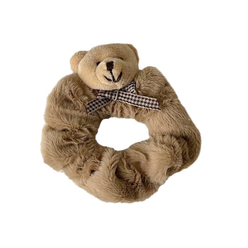 For the autumn and winter of 2024, there will be a sweet and cute plush hair band, a little bear headband, a fluffy large intestine circle, a bun hairstyle, and a rubber band headwear Item Picture
