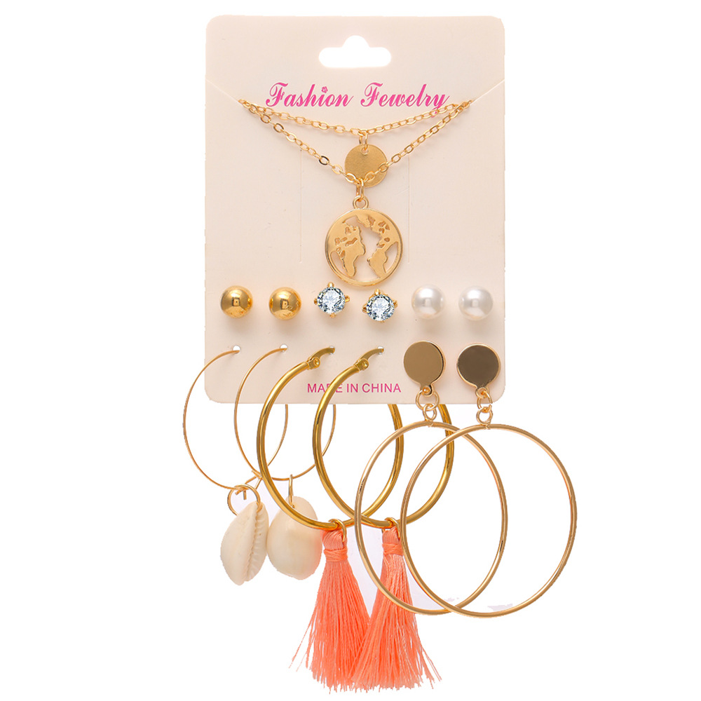 【 Daily Sales of 500】 A new 6-piece set of cross-border best-selling earrings and necklaces for women from Europe and America Item Picture