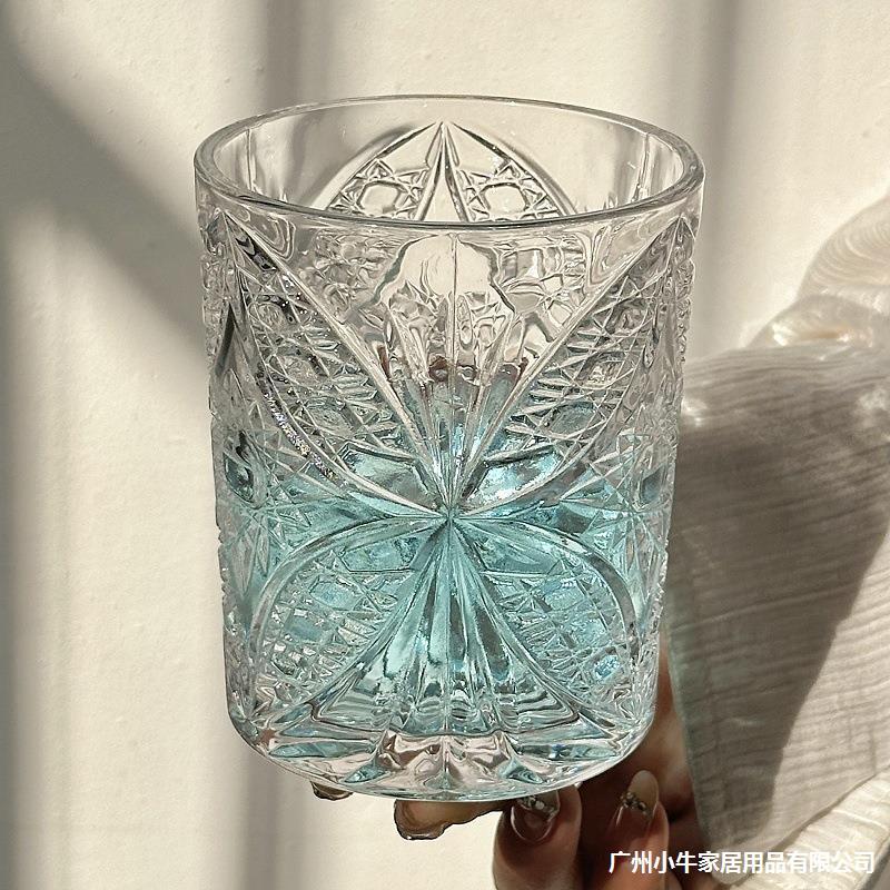 Relief butterfly-patterned glass cups, milk coffee cups, juice cups, milk tea cups, fresh and light drinking cups, cold drink cups, wine glasses Specification drawing