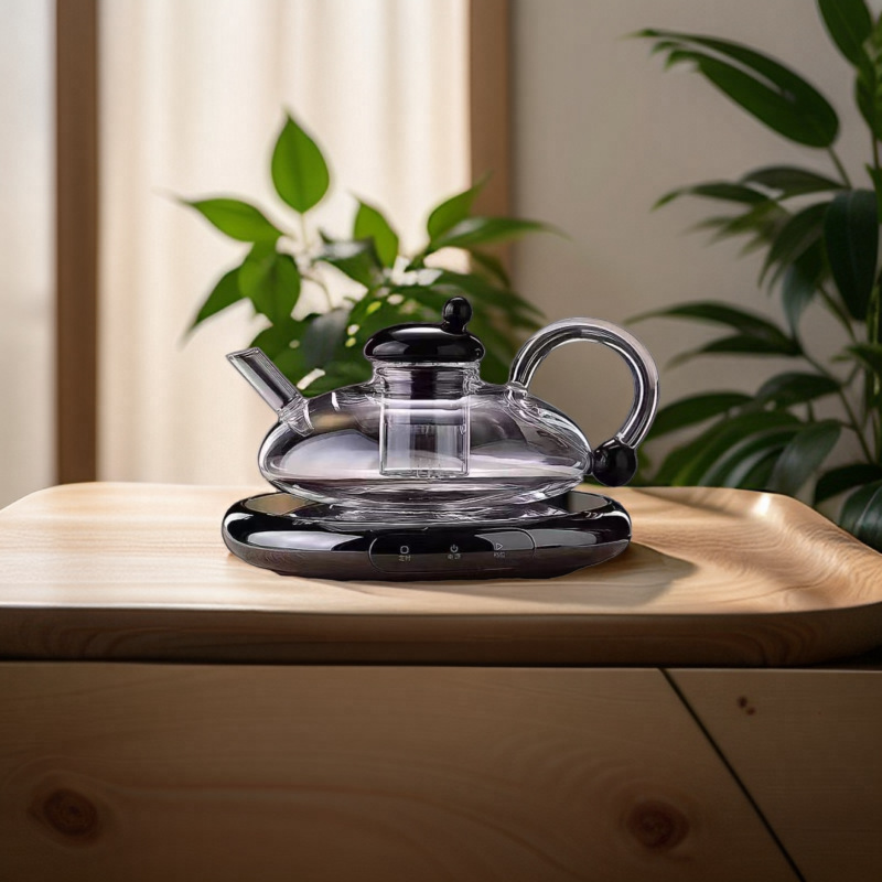 New Nordic-style mouse-tail teapot, heat-resistant transparent glass teapot, tea sets, tea cups, tea boiling teapot, tea brewing teapot, and tea filtering and brewing vessel Specification drawing