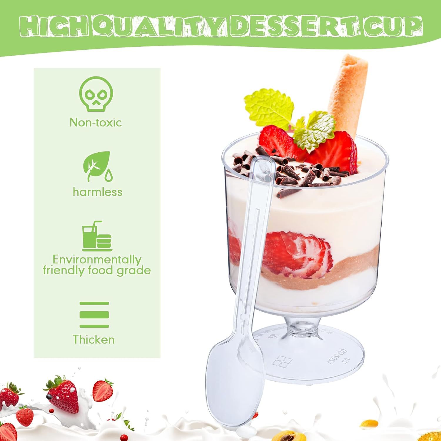 Wholesale 150ML disposable dessert cups, birthday and wedding dessert cups, party and gathering ps plastic high-legged mousse cups Specification drawing