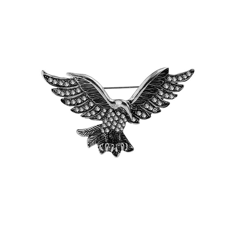 European and American cross-border retro brooches, trendy and fashionable diamond-encrusted eagle brooches, animal badges, eagle factory direct sales Item Picture