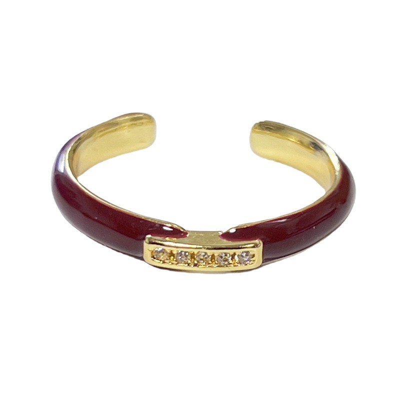 The new autumn and winter sweet and cool enamel red drip glaze fine ring simple open ring is a fashionable and high-end niche ring for women Item Picture