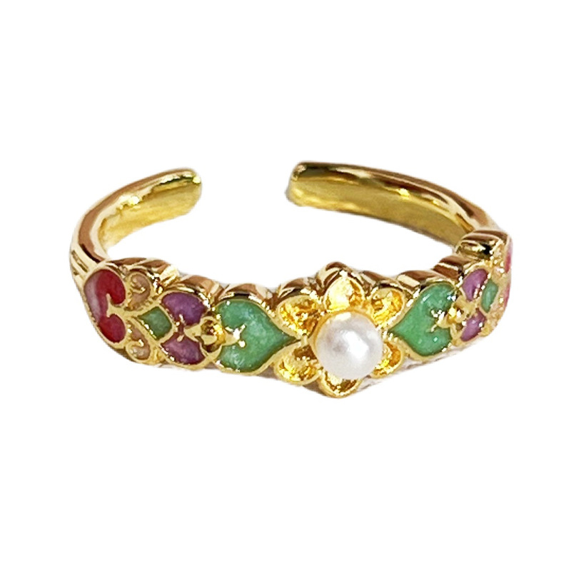 A unique macaron enamel open ring with ancient charm in new Chinese style, a light luxury and niche summer ring for women Item Picture