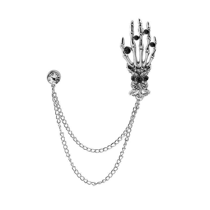 European and American fashion, British retro, diamond-encrusted skull, palm bone, multi-layer chain, tassel collar, pin, brooch Item Picture