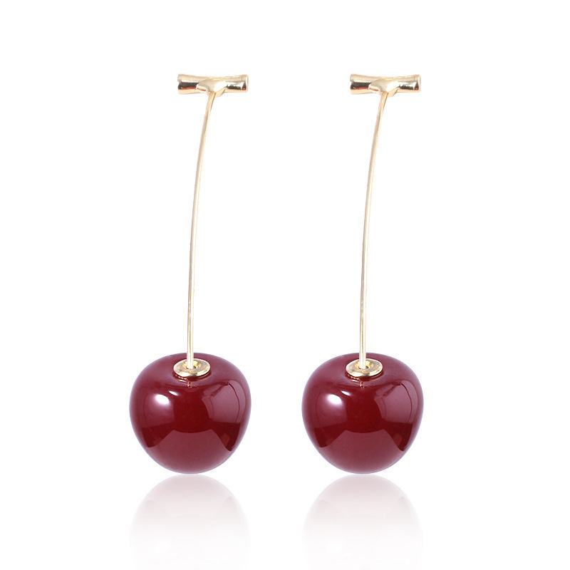 Cross-border best-selling long cherry earrings, Instagram-style European and American creative design, cute cherry stud earrings wholesale Item Picture