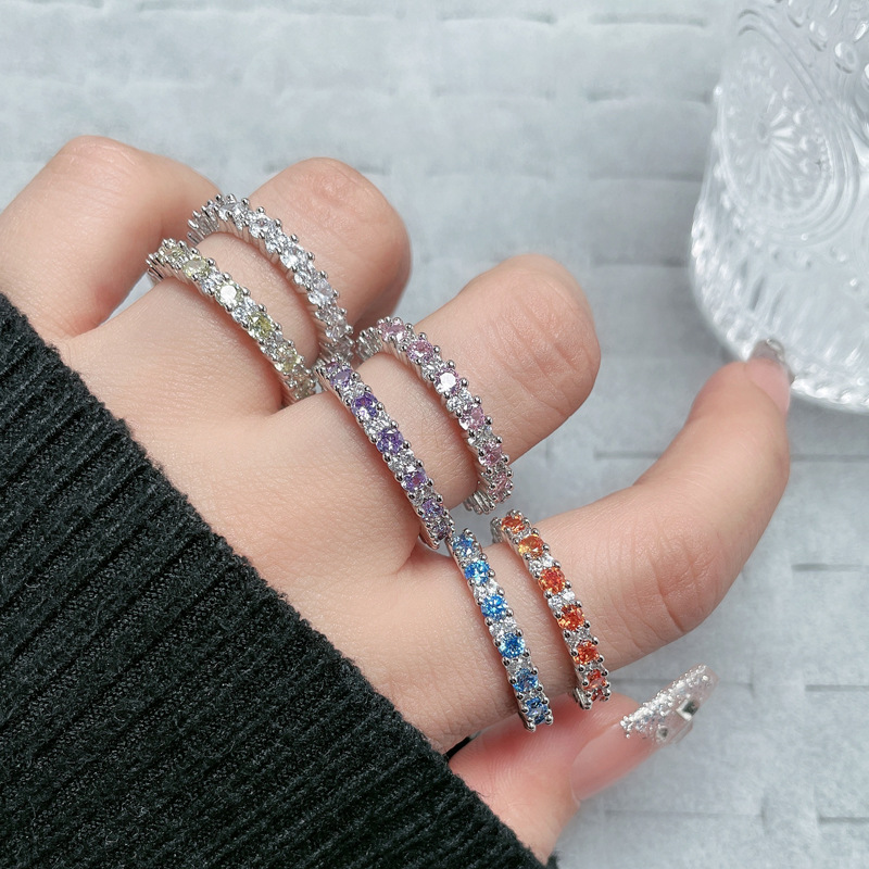 The new versatile, compact, fine-ring, slightly inlaid colored zircon open ring exudes a sense of high-end women's elegance and a light, luxurious, and cold style ring trend details Picture