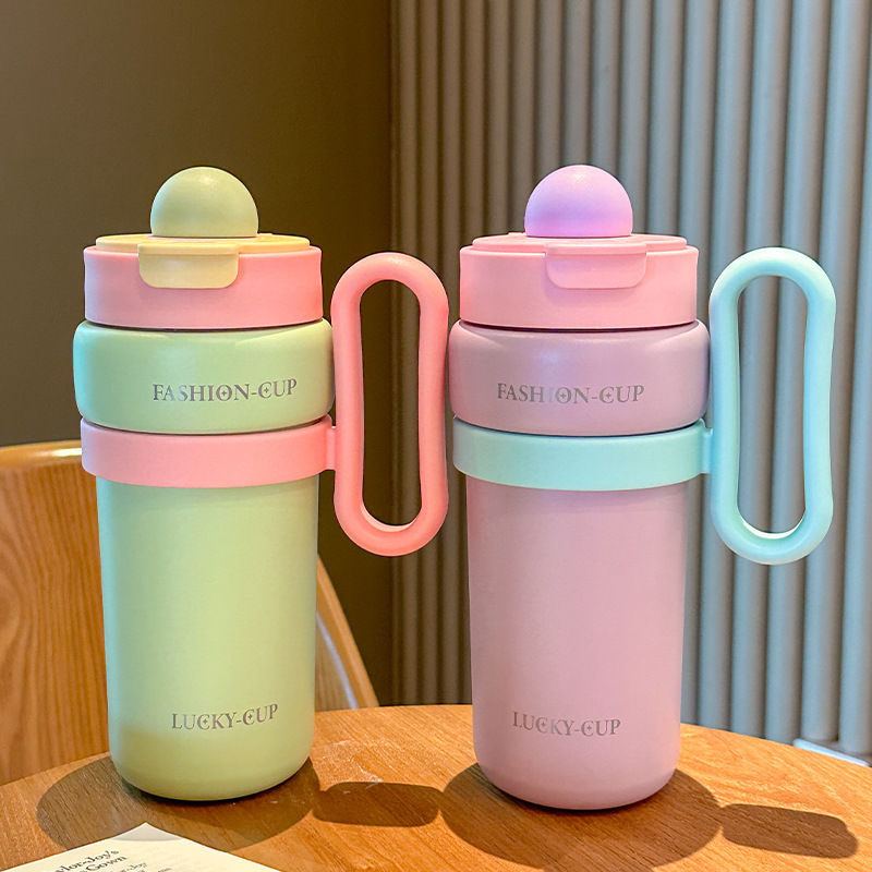Internet-famous large-capacity ice cup, double-drinking cup with straw, stainless steel insulated cup, student high appearance level planet coffee cup full figure