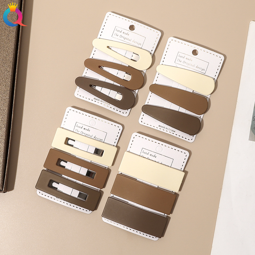 Qiyue frosted milk coffee color BB clip, side bangs clip, elegant and versatile hair accessory, Korean simple geometric hair clip details Picture