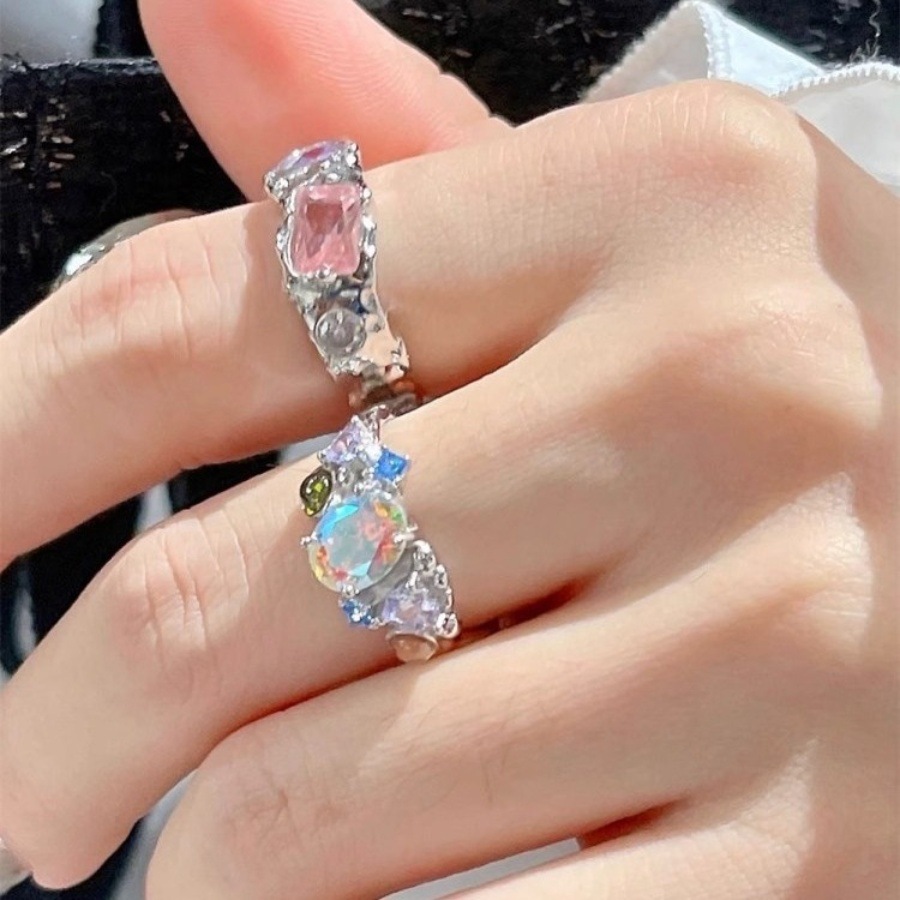 Hyuna style colored zircon ring for women, a niche Korean design with a high-end feel, ins colorful heart-shaped opening ring trend Item Picture