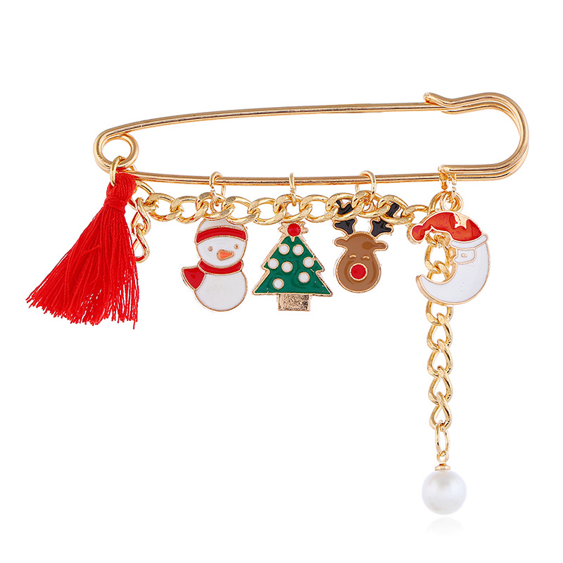 New Christmas fun brooches, cartoon Santa Claus, reindeer, snowflake and pearl brooches, wholesale for export Application Scenario
