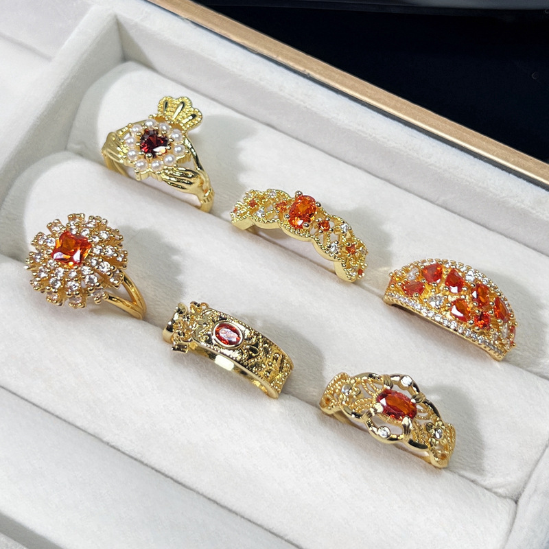 Korean style sweet and cool red diamond elegant, light luxury and high-end open ring, women's Instagram cold style fashionable and exquisite index finger ring Specification drawing