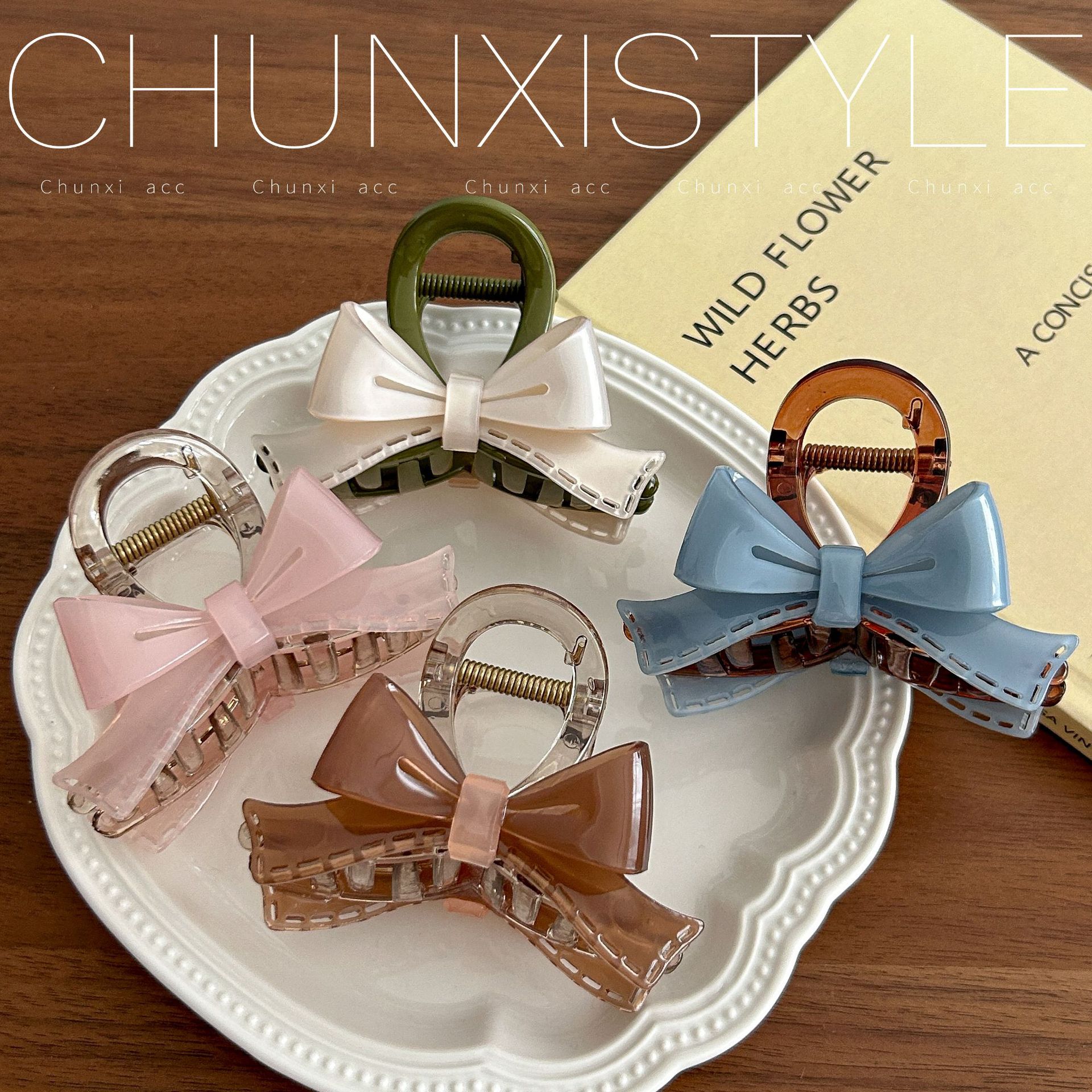 Fresh ins acetate bow clip headwear, hairpin, women's back of the head, 2024 new high-end shark clip full figure