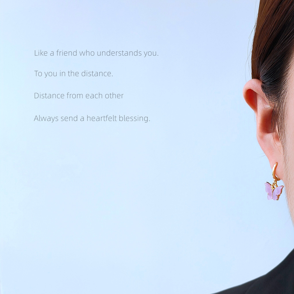 Niche ins Korean style, ladylike charm, butterfly fresh earrings, fashionable and versatile earrings, ear buckles and stud earrings for women details Picture