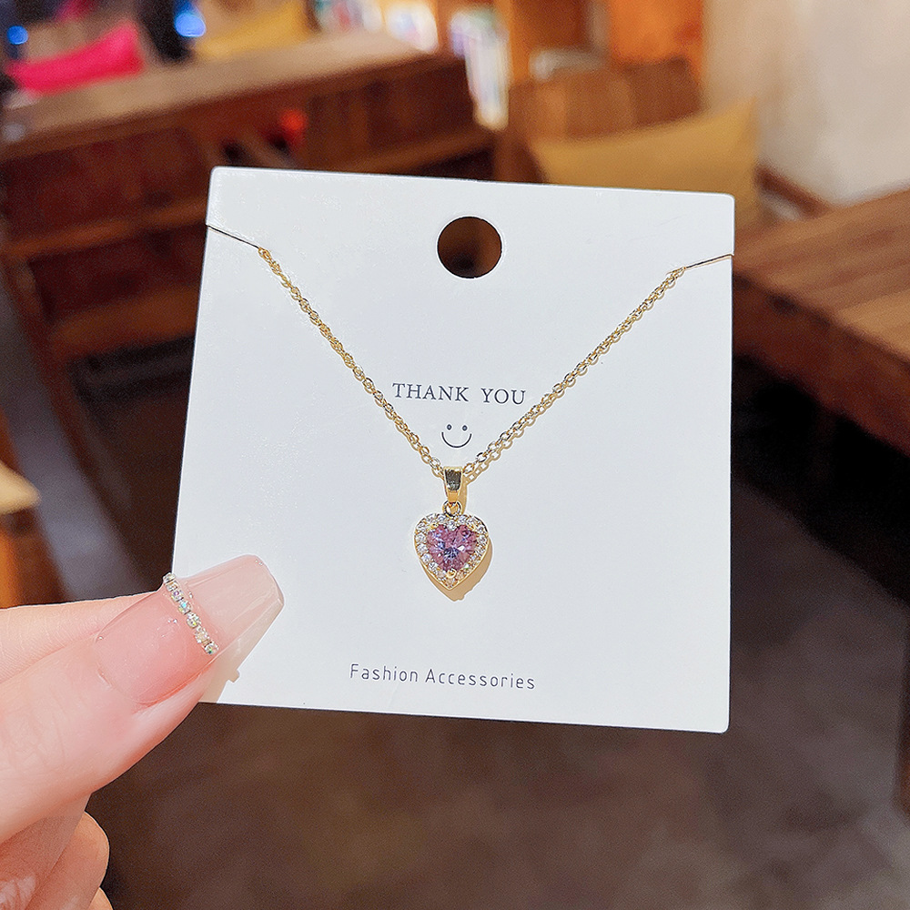 Korean version Ocean Heart necklace, versatile for women with zircon heart pendant, 2024 new trendy titanium steel necklace wholesale Specification drawing