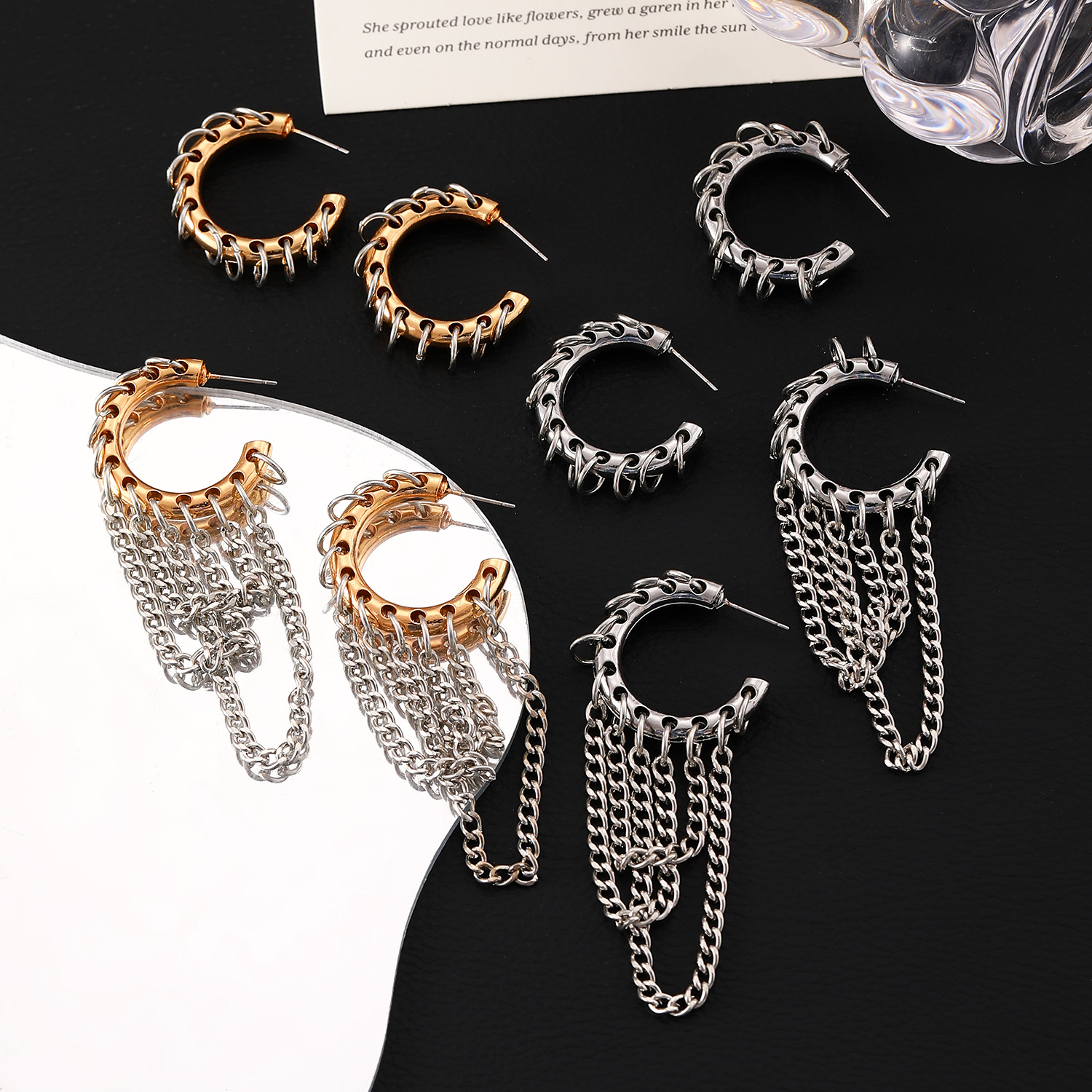 European and American punk style, exaggerated long tassel contrasting color design, high-end and versatile chain earrings for women full figure