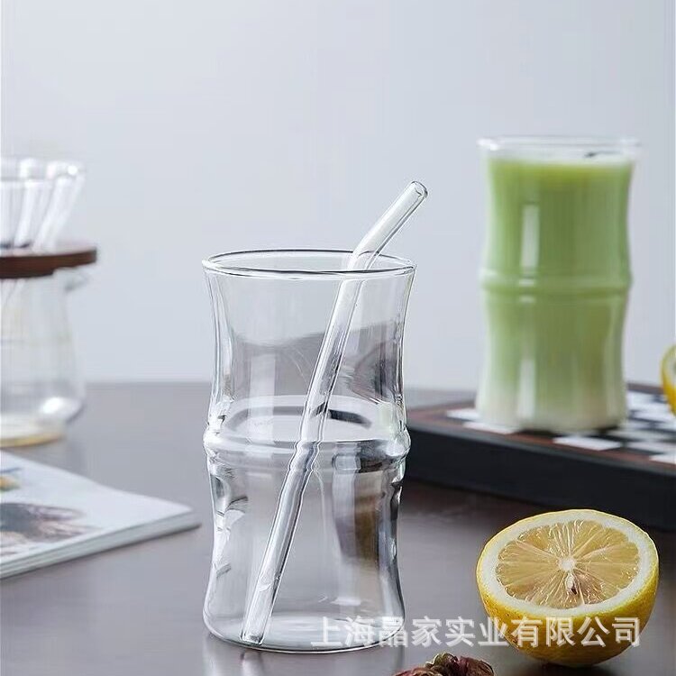 High boron cup, simple office home bamboo joint cup, drinking cup, coffee cup, transparent glass, milk juice, printed logo Application Scenario