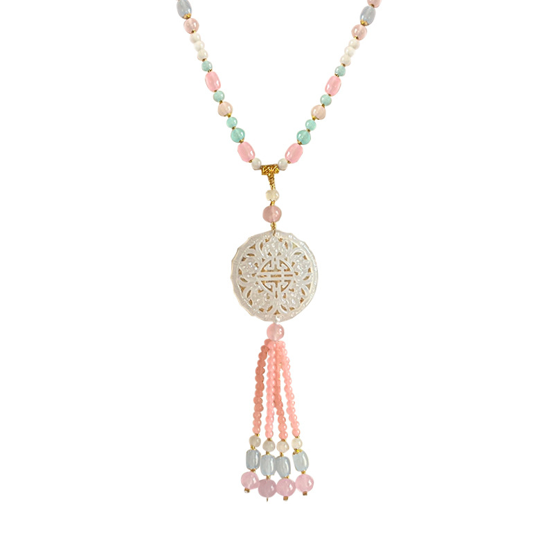 Ancient-style long glass necklace, new Chinese-style super-long back cloud tassel, fresh and delicate accessory, horse face skirt accessory Item Picture