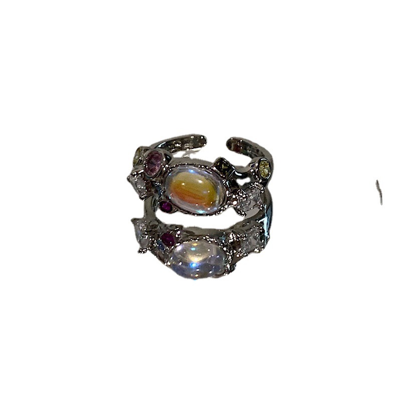 Opal stone niche, light luxury, high-end HyUNA moonstone ring, Korean ins design sense, unique open ring Item Picture