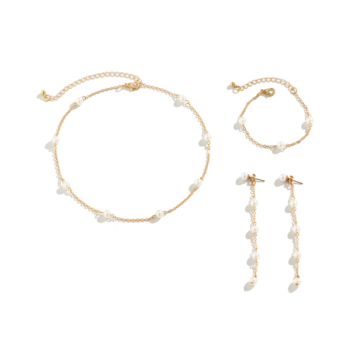 European and American cross-border style tassel imitation pearl chain necklace, retro beaded collarbone chain, niche and simple accessory set Item Picture