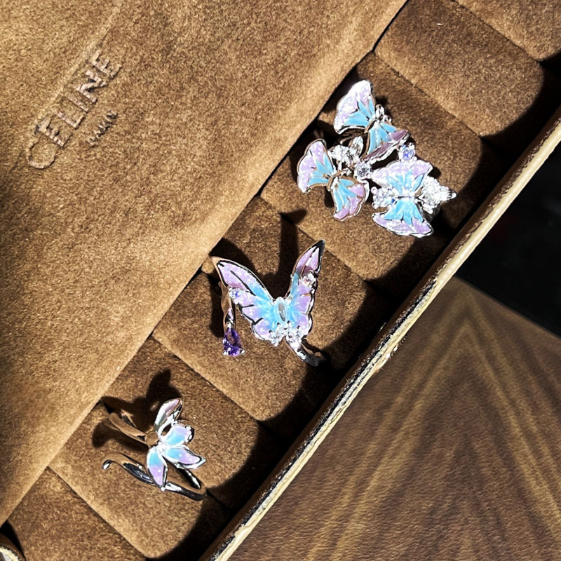 French dreamy purple gradient irregular butterfly opening ring, a sweet and fashionable floral ring with a feminine charm Specification drawing