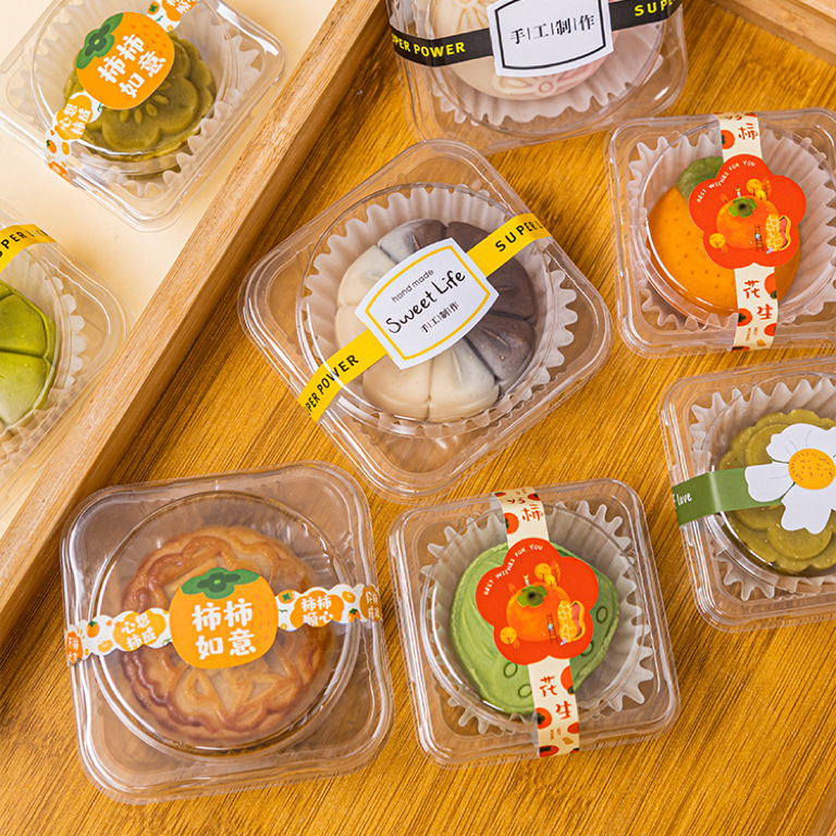 Ice skin mooncake packaging box, mung bean cake, yam pastry box, individual package, Cantonese mooncake packaging transparent blister box Specification drawing