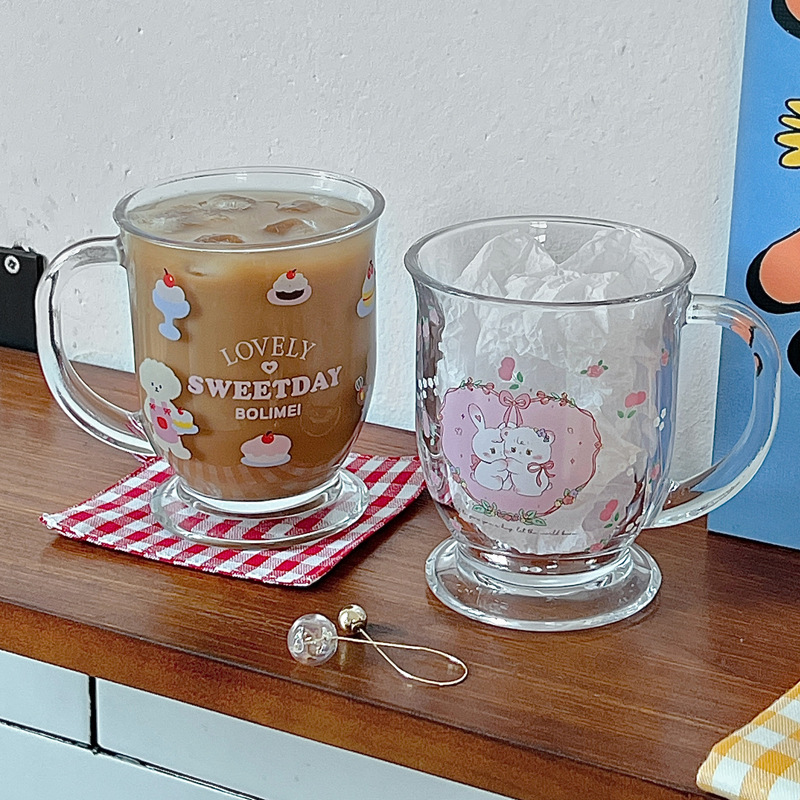 Boli American, Japanese and Korean ins large-capacity milk tea glass cups, girls' heart juice milk cups, coffee cups, breakfast cups full figure