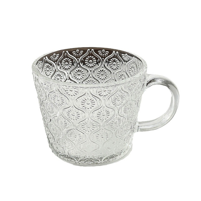 Simple striped milk cup with handle, Ins-style retro iced coffee cup, breakfast oat juice cup Item Picture