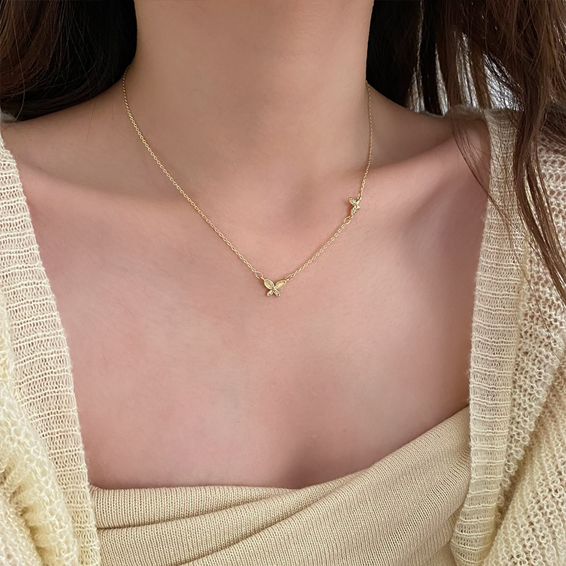 Super fairy necklace butterfly diamond necklace 2023 New style women's Instagram trendy collarbone chain light luxury niche decorative necklace full figure