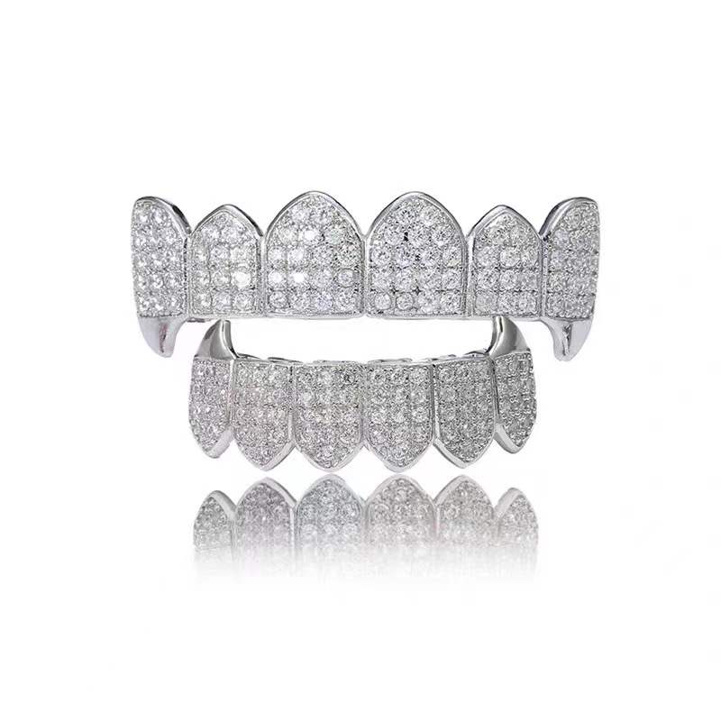 Cross-border new gold-plated micro-inlaid zircon hip-hop braces, gold and silver teeth, hiphop cool accessories supplied by the manufacturer details Picture