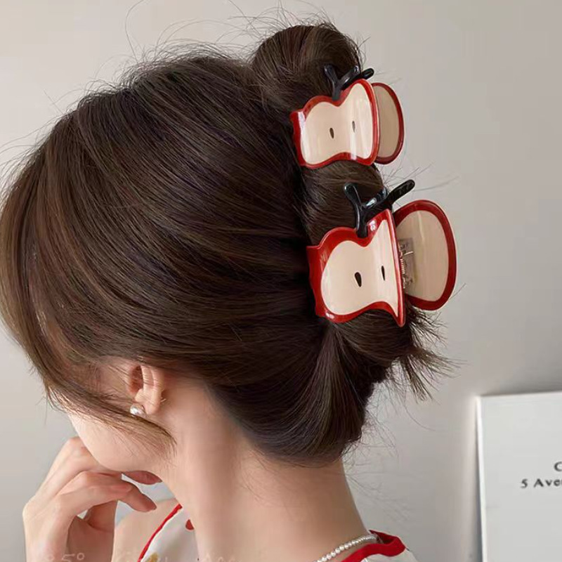 Korean white bear claw clip for women, high-end and exquisite semi-tied hair, acetate hair clip, shark clip hair clip, elegant hair accessory Specification drawing