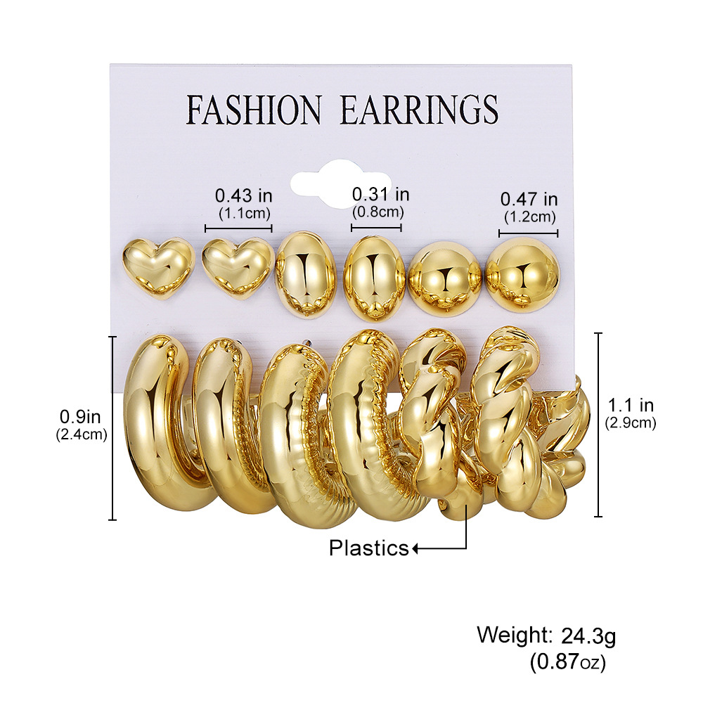Wholesale of 6 pairs of new high-end golden teardrop earrings and creative C-shaped earrings from cross-border sources details Picture