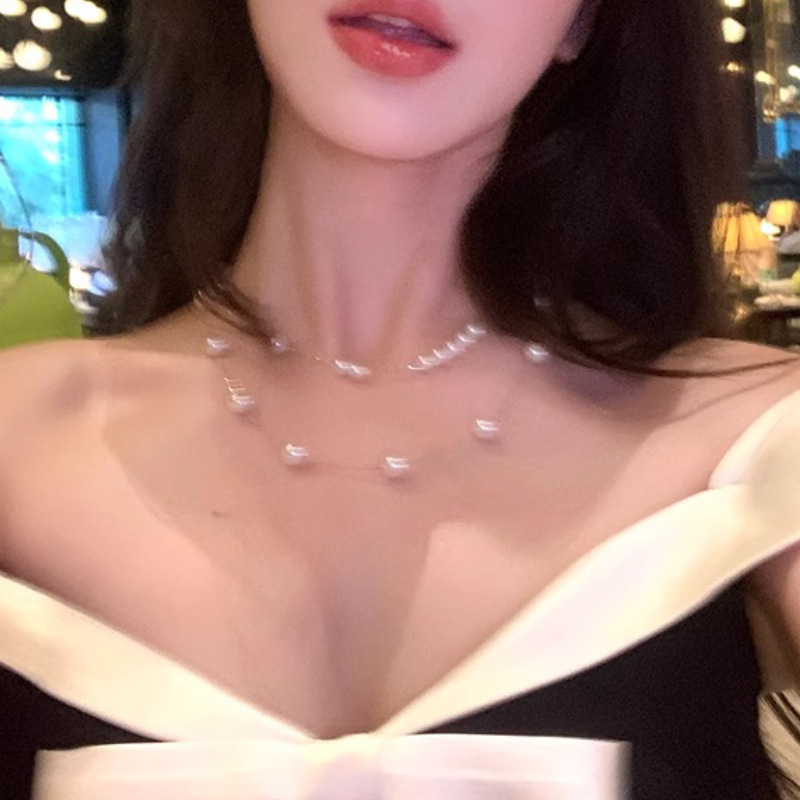 Long Shi Family Starry Sky Pearl necklace, a light luxury and niche design for women, with a grand and elegant collarbone necklace Specification drawing