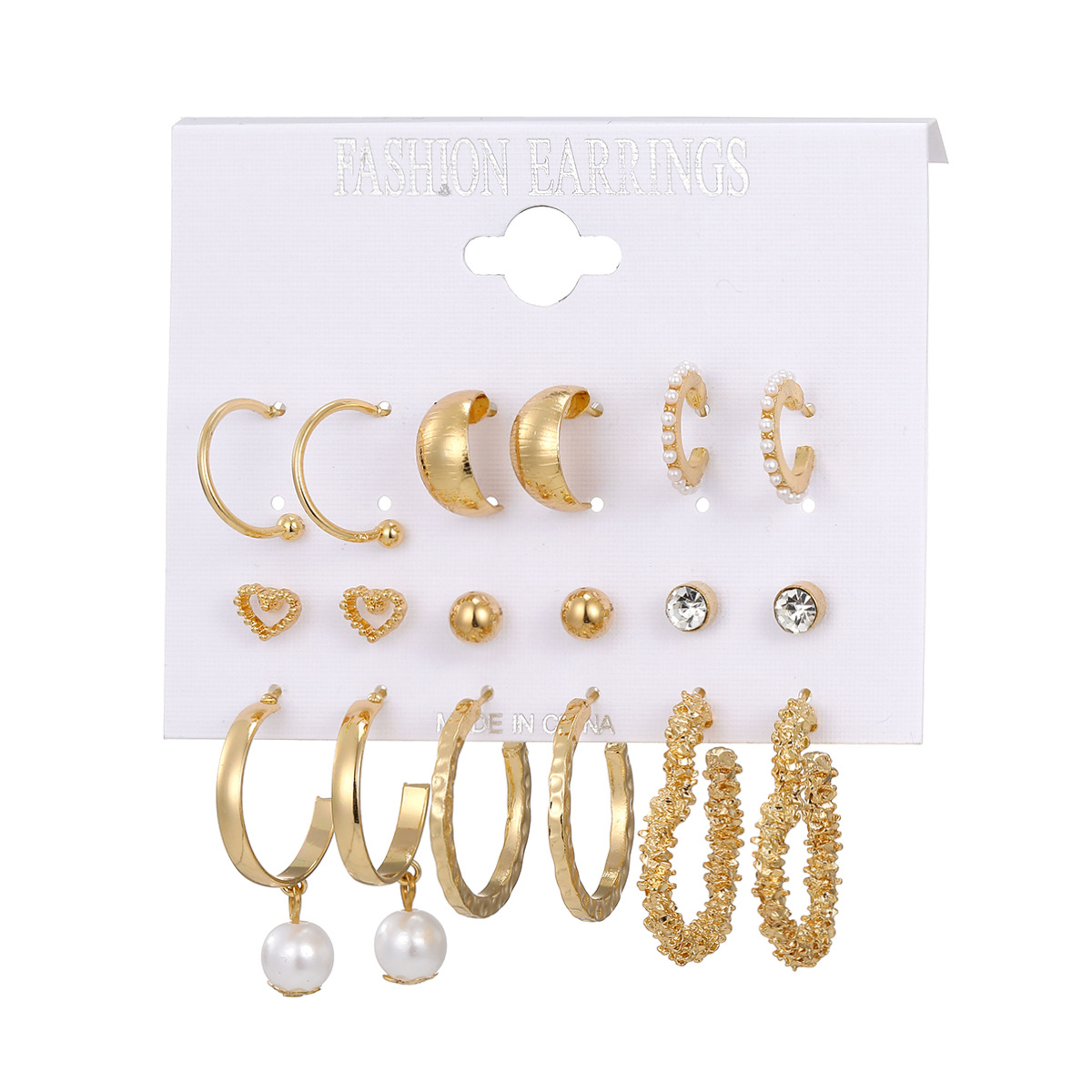 European and American cross-border bestseller heart-shaped stud earrings, pearl women's earrings, creative French retro gold ear ring set Item Picture
