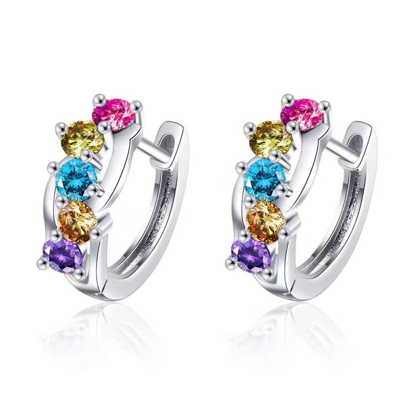 【 Rainbow Bridge 】 Colorful Zircon ear studs with a unique and niche design for women, simple and versatile. New summer ear studs Item Picture