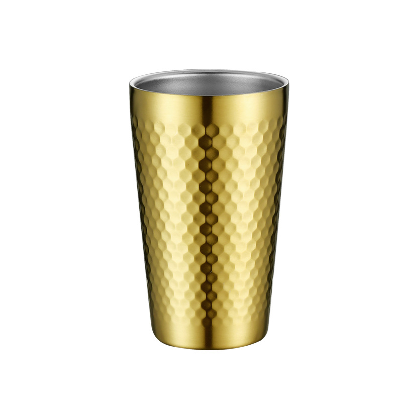 Cross-border beer mugs, coffee cups, Korean-style cups, diamond and hammer patterns, outdoor camping 304 stainless steel double-layer water cups Item Picture