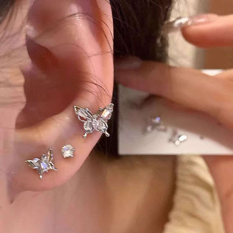 Exquisite and small butterfly stud six-piece set, simple and niche design sense, high-end and sweet earrings, a new trend in 2025 details Picture