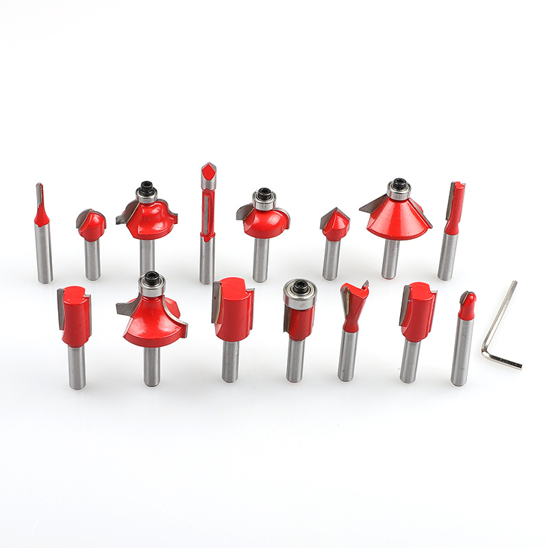 1/4 handle 15-piece woodworking milling cutter set, edge trimming machine, woodworking milling cutter tungsten steel alloy cutter head set, edge trimming cutter undefined