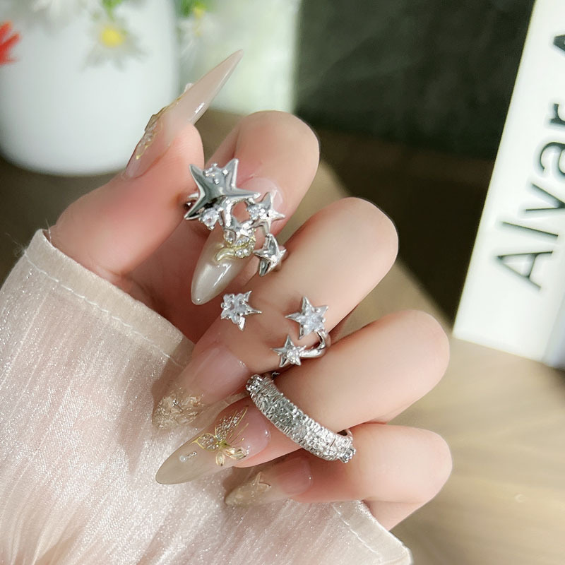 Simple starry sky micro-inlaid zircon ring, with a unique and niche design sense, irregular stars, exquisite and versatile index finger ring Specification drawing