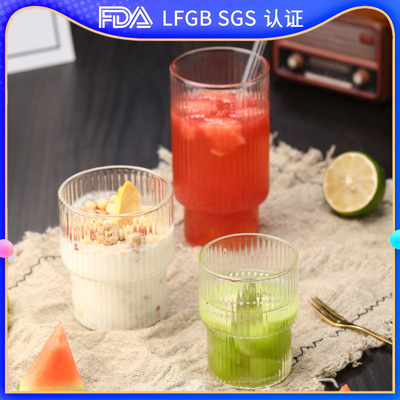 Ins-style cold drink juice high borosilicate glass cups, summer popular milk tea coffee cups, cold preservation in stock, direct sale, stacked cups full figure