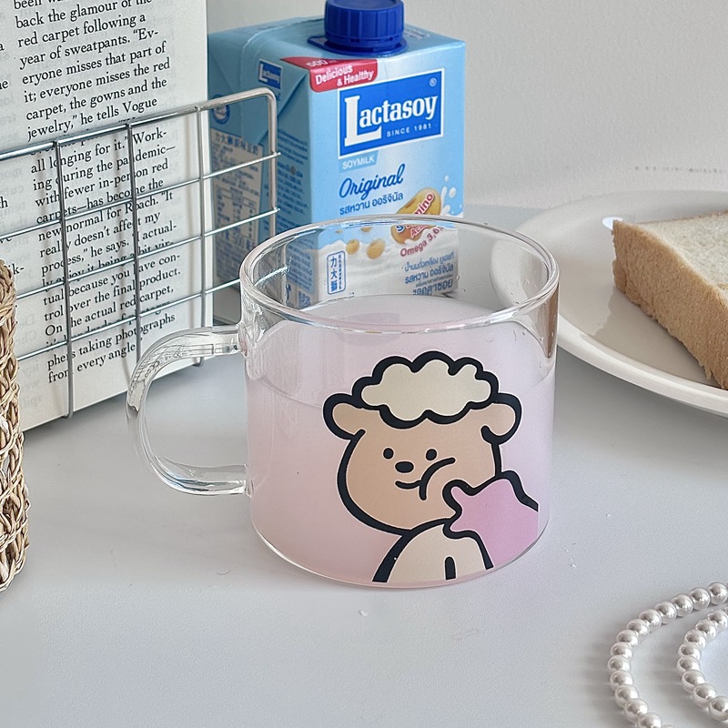 Cute home milk cups, girlish water cups, couple cups, glass cups, high borosilicate cups, heat-resistant coffee cups details Picture