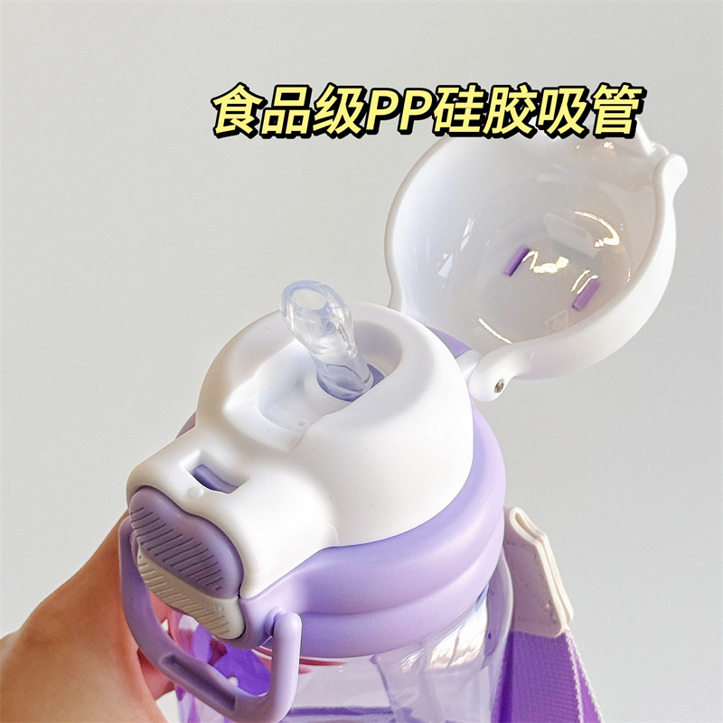 Cute sports water cup tritan high-temperature resistant children's water bottle fitness portable large-capacity space plastic straw cup Specification drawing