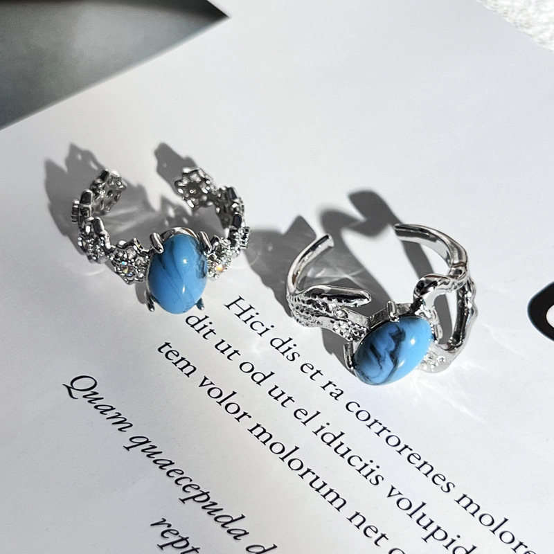 European and American ins turquoise irregular texture ring for women's egg surface punk personality versatile, cool and trendy niche index finger ring full figure