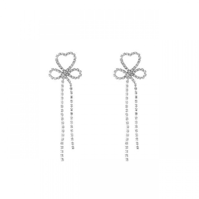 Light luxury water diamond bow tassel earrings, women's summer super fairy-like long stud earrings, exquisite Korean-style chic niche earrings Item Picture