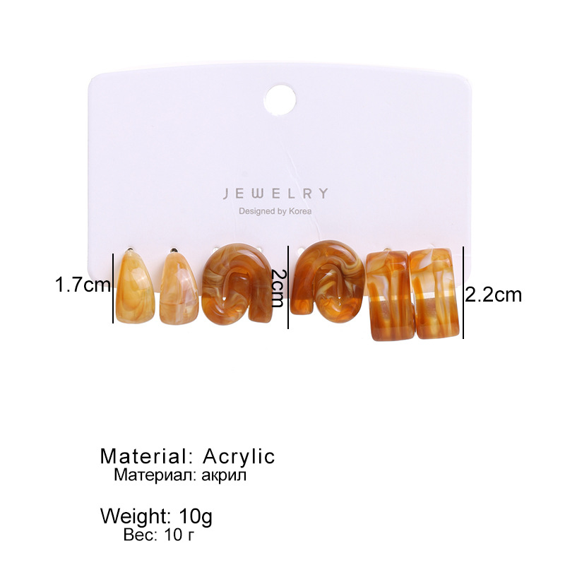 HS0031 New resin earrings 3-piece set, irregular clip earrings set, the same style of earrings as the Instagram blogger Item Picture
