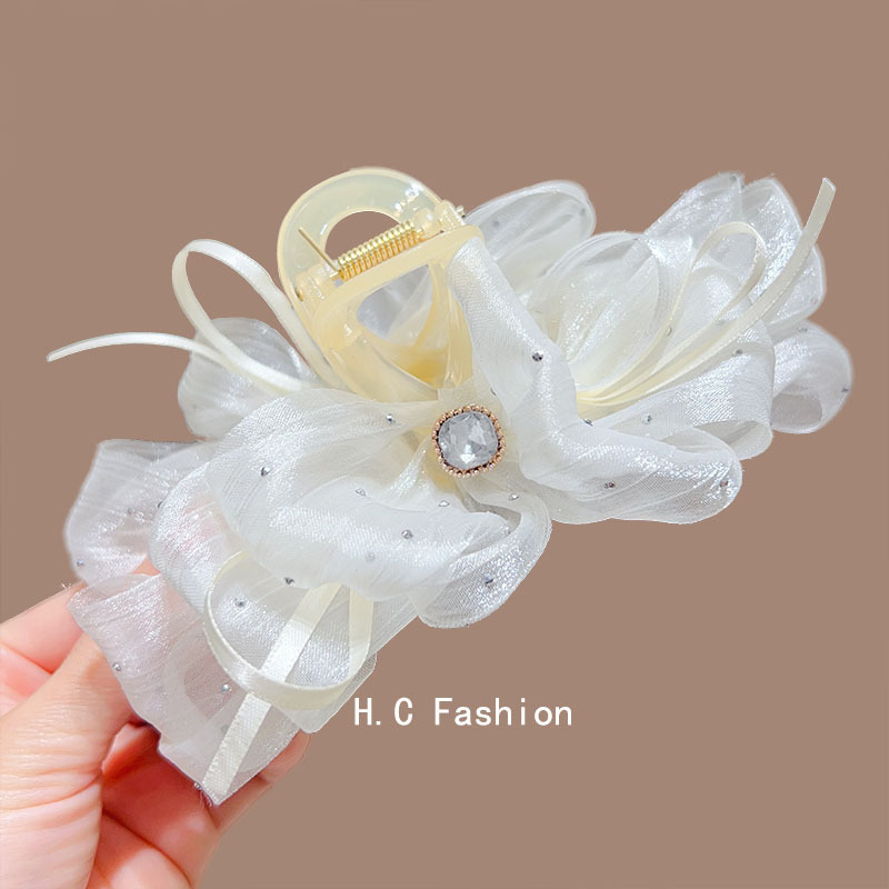 New high-end starry sky hot diamond bow cloud bubble grappling clip for women, back of the head hair clip, elegant hairpin Application Scenario