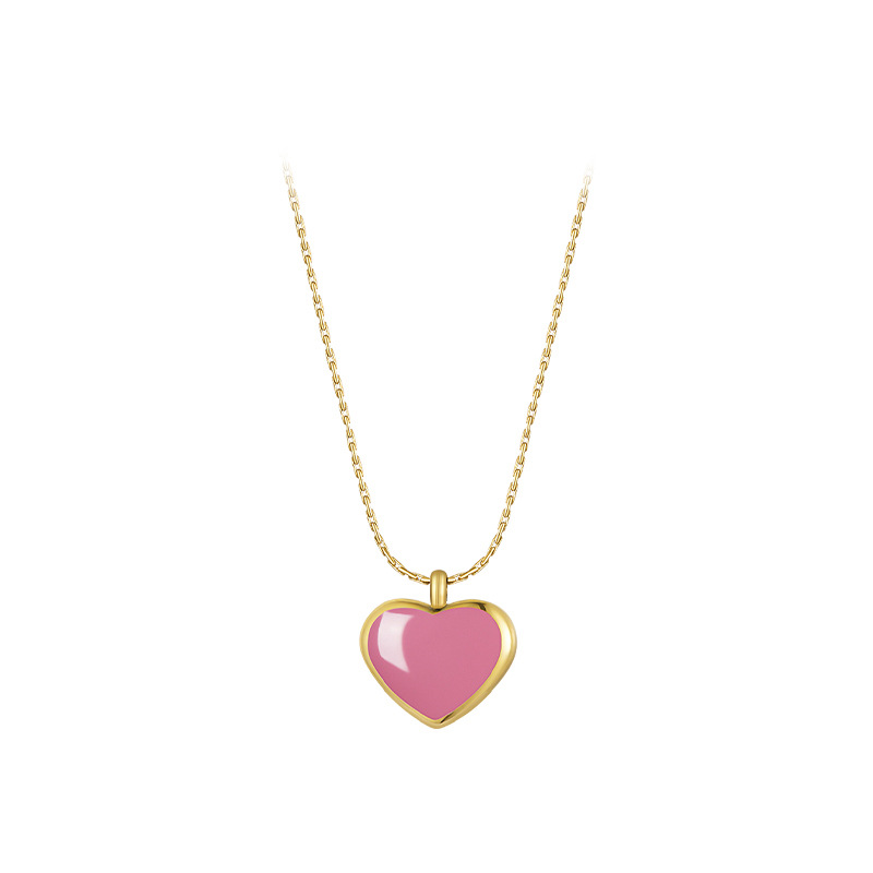 A heart-shaped pink necklace with a light luxury and niche design for women, a new 2023 minimalist collarbone chain accessory on Instagram Item Picture
