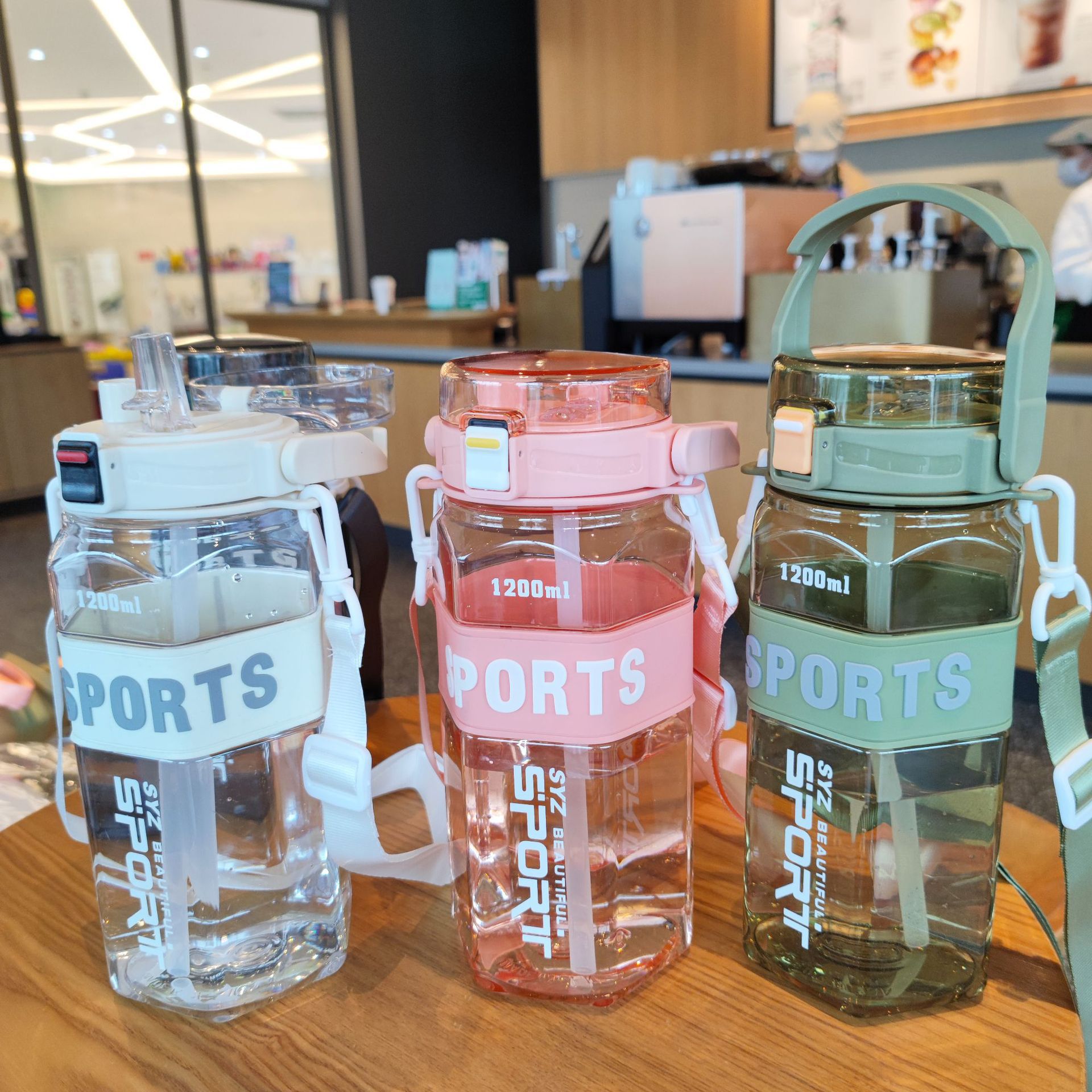 Wholesale summer new transparent double-drinking water cups, portable straps, hexagonal large-capacity outdoor sports water cups details Picture