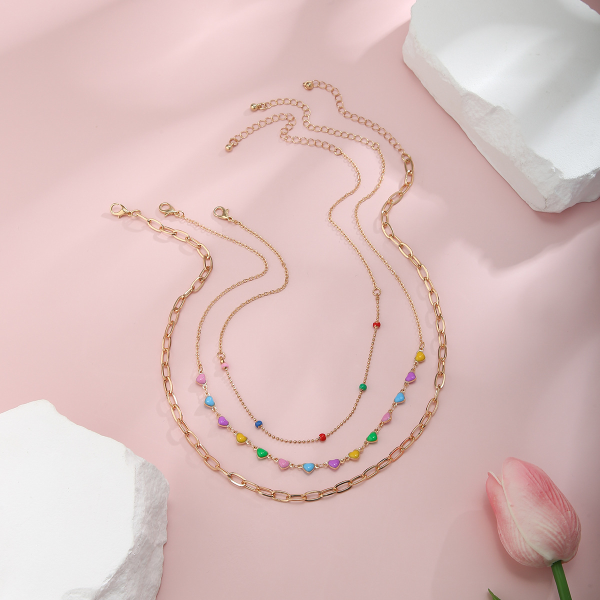 A cross-border colorful dopamine necklace for women from Europe and America, with a unique design of layered oil drops and butterfly-eye collarbone chain Application Scenario