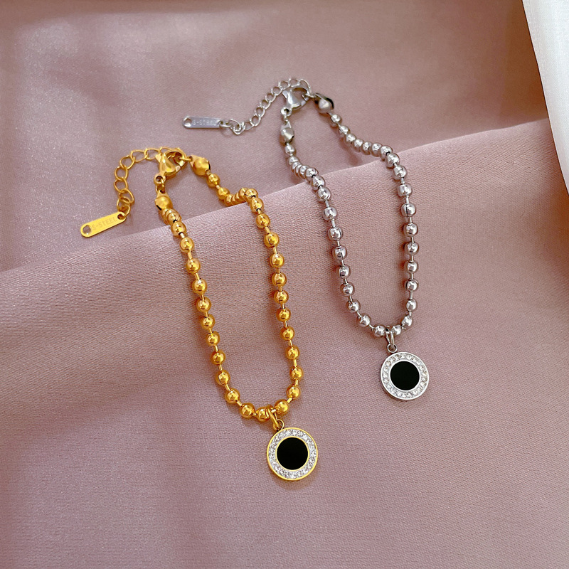 【 All-Titanium Steel 】 Dongdaemun unique and elegant agate Full diamond round bead bracelet, a retro gift for female Internet celebrities and best friends details Picture